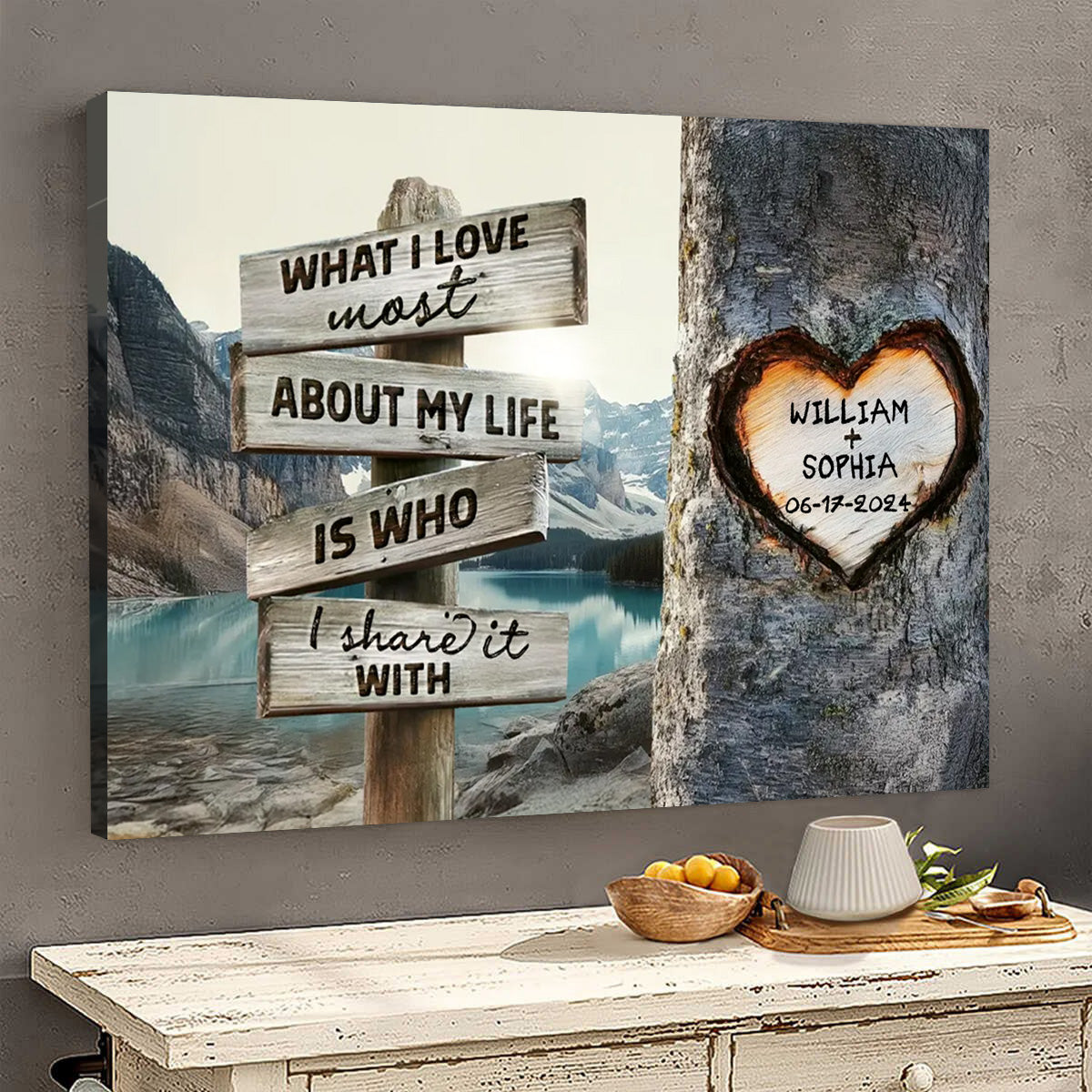 Rustic Tree Carving What I Love Most - Personalized Unique Couple’s Gift Canvas / Poster Wall Art