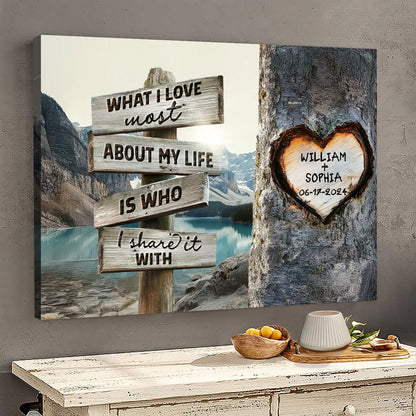 Rustic Tree Carving What I Love Most - Personalized Unique Couple’s Gift Canvas / Poster Wall Art