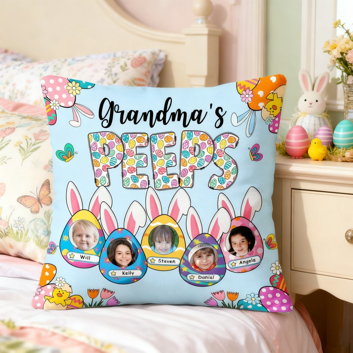 Grandma's Bunnies Ears - Personalized Easter Eggs Photo Pillow