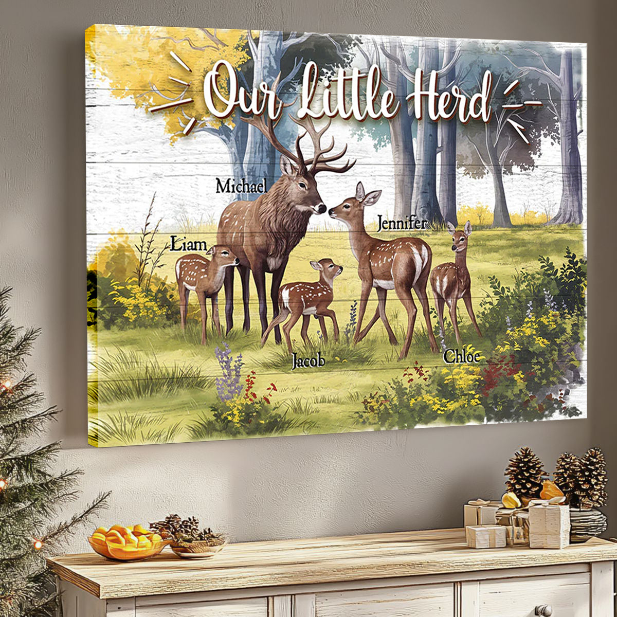Deer Love Herd Our Little Herd - Personalized Family Poster / Canvas