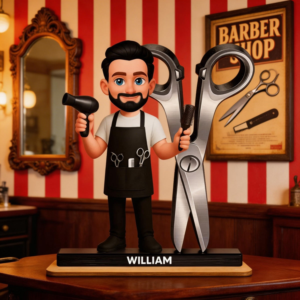Plaque material and size view - Personalized Hairdresser Gift