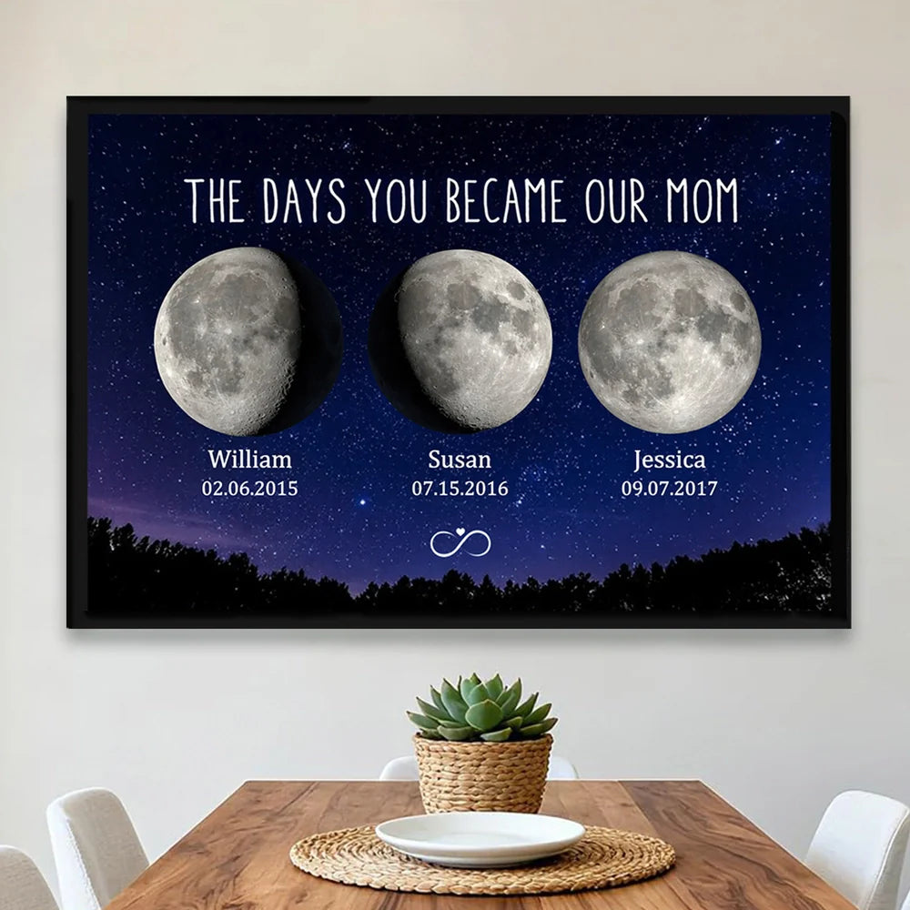 We Love You to the Moon & Back - Personalized Custom Starry Night Art Moon Phase Poster / Canvas