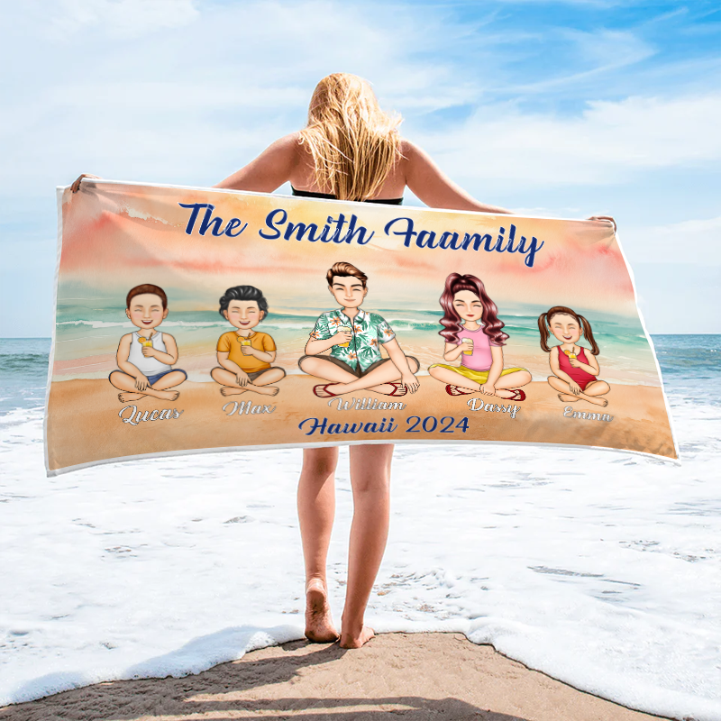 Personalized 'The [Your Name] Family' Beach Towel - Custom Vacation Keepsake