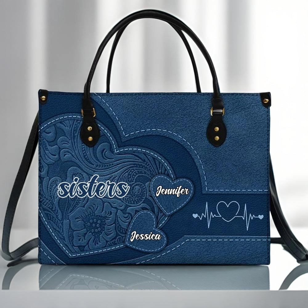 Personalized Leather Tote for Grandma | Grandkids' Names Heart Bag