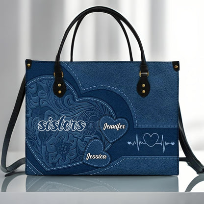 Personalized Leather Tote for Grandma | Grandkids' Names Heart Bag