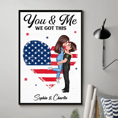 Personalized Couple Portrait Canvas / Poster - Firefighter, Nurse, Police or Military Gift for 4th of July
