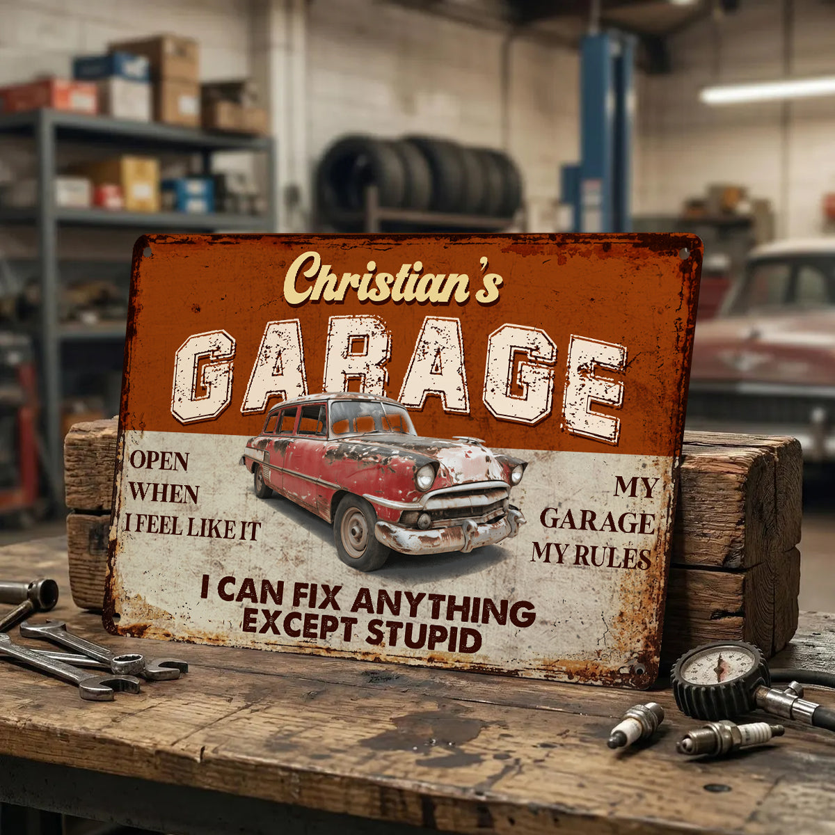Personalized Garage Metal Sign personalization view for Dad