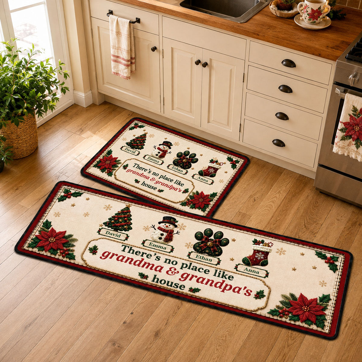 "There's No Place Like Grandma & Grandpa's House" Personalized Christmas Runner Rug - Xmas Gift for Grandparents