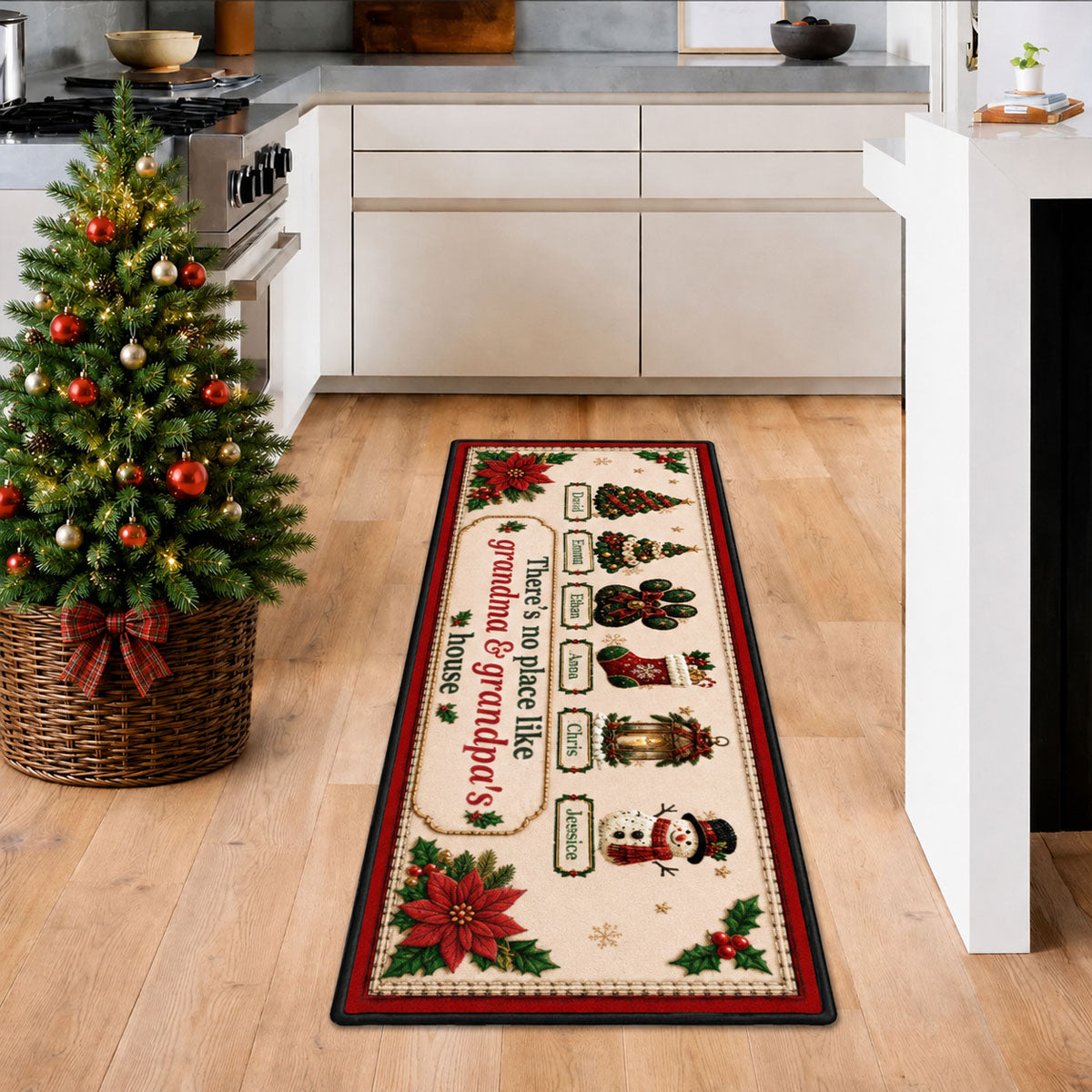 "There's No Place Like Grandma & Grandpa's House" Personalized Christmas Runner Rug - Xmas Gift for Grandparents
