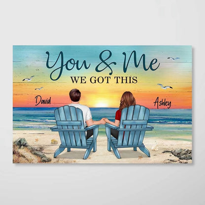 Back View Couple Sitting Beach Landscape You & Me We Got This Personalized Canvas