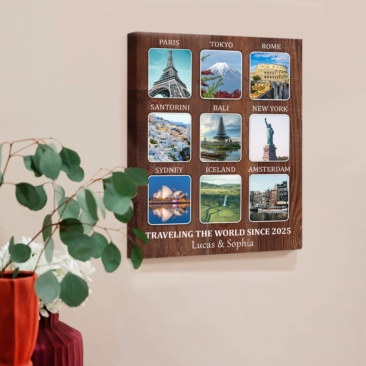 Personalized Travel Memories Collage Canvas / Poster - Custom Souvenir Gift For Travel Lovers