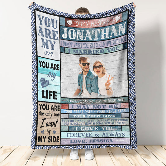 Personalized Photo Blanket for Husband: Our Love Story 'I Married You' Gift