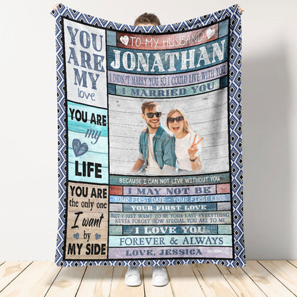 Personalized Photo Blanket for Husband: Our Love Story 'I Married You' Gift