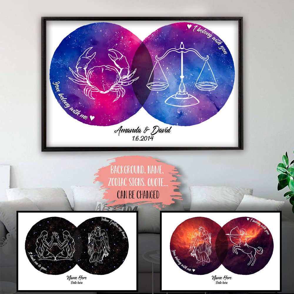 Zodiac Couple Star Signs - Personalized Custom Love Canvas / Poster