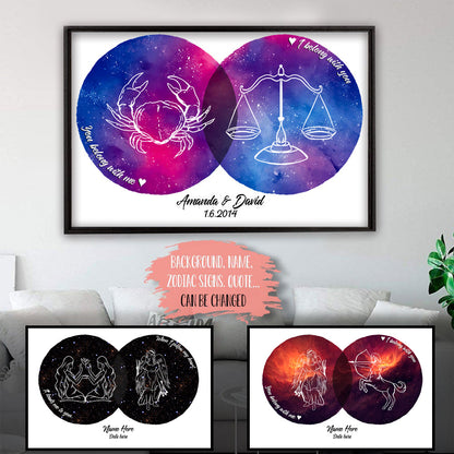 Zodiac Couple Star Signs - Personalized Custom Love Canvas / Poster
