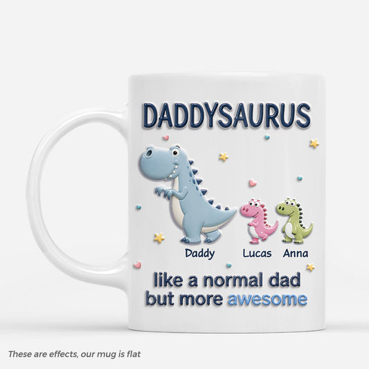 Personalized Daddysaurus Mug with custom kids names - Cute dinosaur gift for Dad and Mom