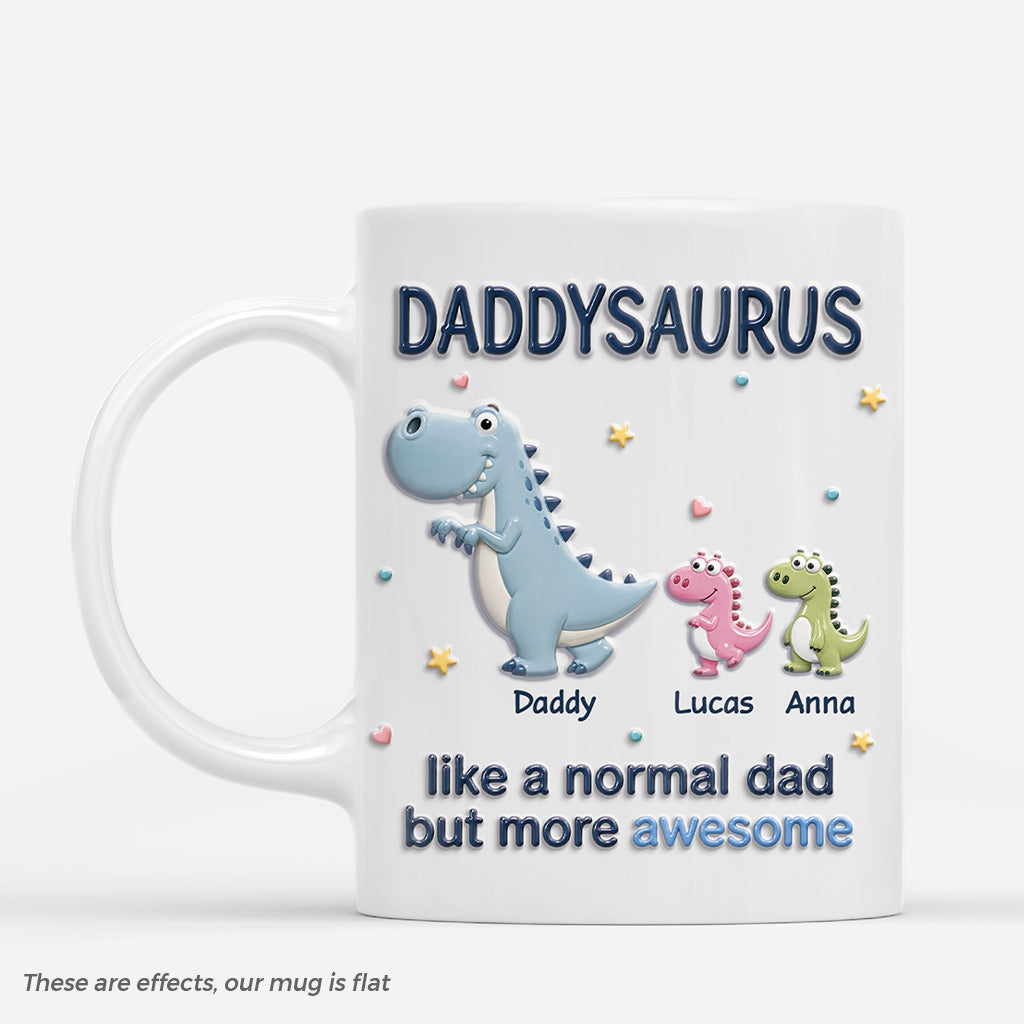 Personalized Daddysaurus Mug with custom kids names - Cute dinosaur gift for Dad and Mom