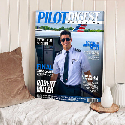 Personalized Custom Pilot Digest Magazine Cover Canvas / Poster – A Unique Gift for Pilots