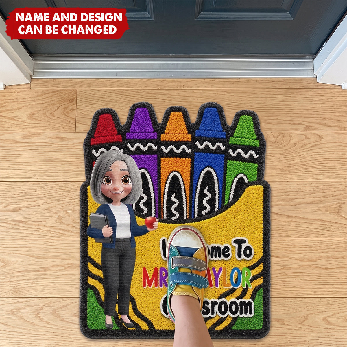 Welcome To Classroom Crayon Box Personalized Teacher Doormat - Custom Back to School Gift