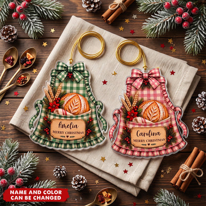 Merry Christmas Custom Sourdough Baker Apron Acrylic Ornament - Personalized Gift for Baking Lovers