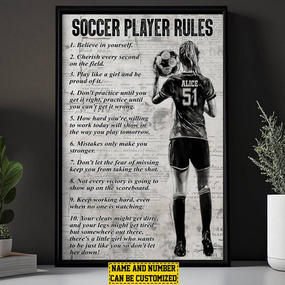 “Soccer Player Rules” Personalized Girl Poster / Canvas - Custom Gift for Soccer Fans