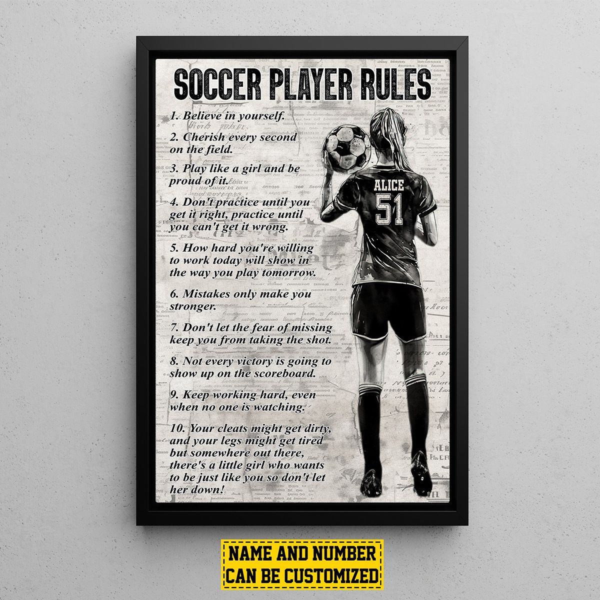 “Soccer Player Rules” Personalized Girl Poster / Canvas - Custom Gift for Soccer Fans