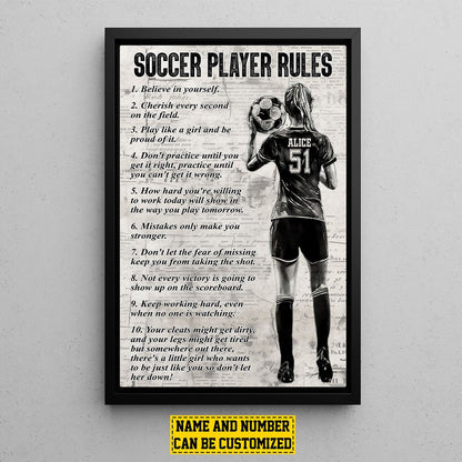 “Soccer Player Rules” Personalized Girl Poster / Canvas - Custom Gift for Soccer Fans