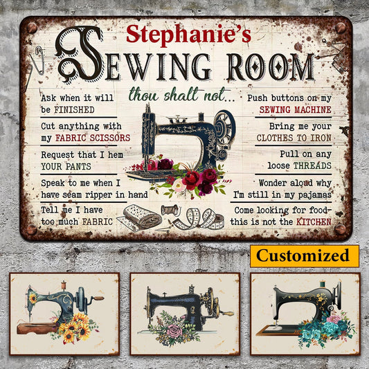 Family Sewing Room Rules - Personalized Metal Sign