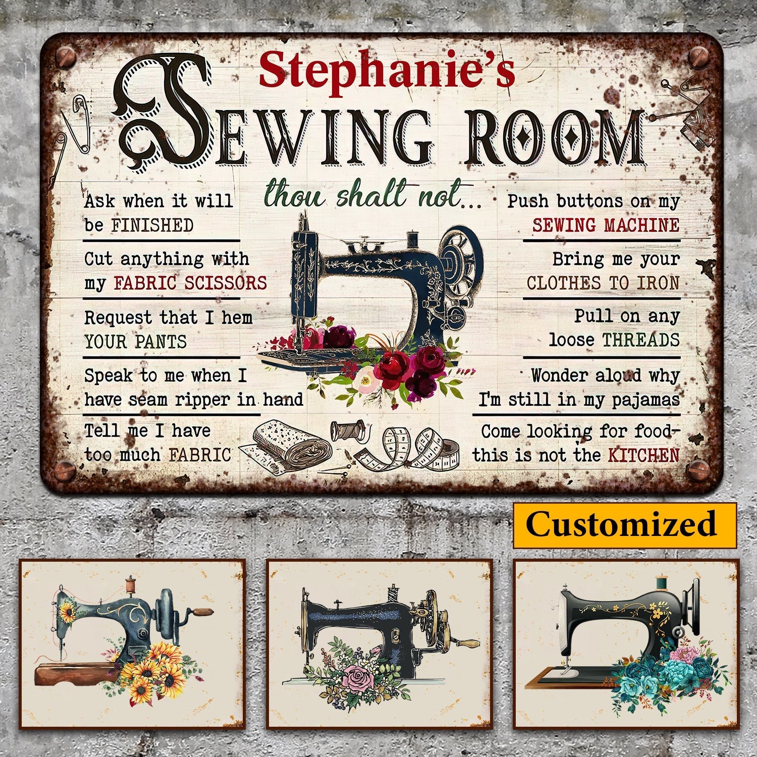 Family Sewing Room Rules - Personalized Metal Sign