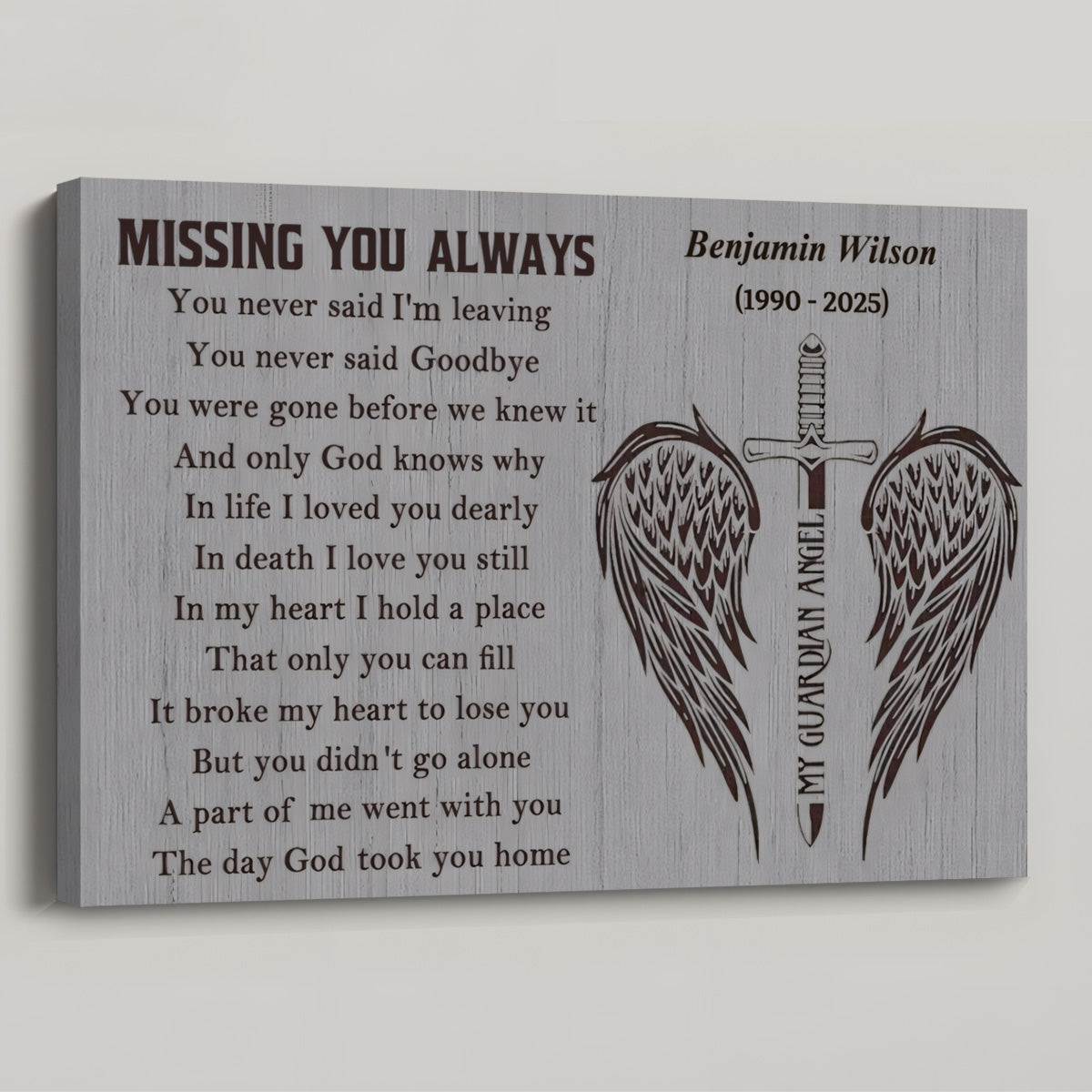 Custom Memorial For Loved One Canvas / Poster : "Missing You Always" Wall Art for Grieving Hearts