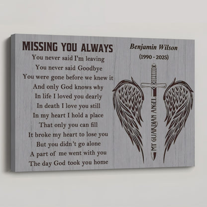 Custom Memorial For Loved One Canvas / Poster : "Missing You Always" Wall Art for Grieving Hearts