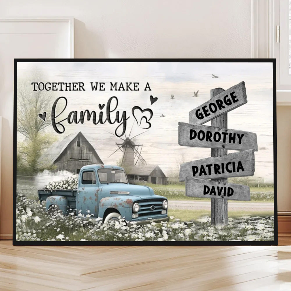 Personalized "Together We Make a Family" Farmhouse Canvas with Custom Names