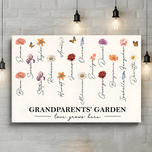 Personalized 'Love Grows Here' Grandparents' Garden Birth Month Canvas