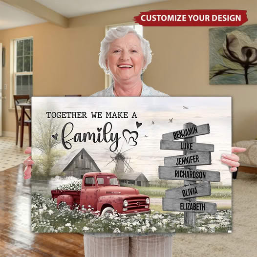 Personalized "Together We Make a Family" Farmhouse Canvas with Custom Names