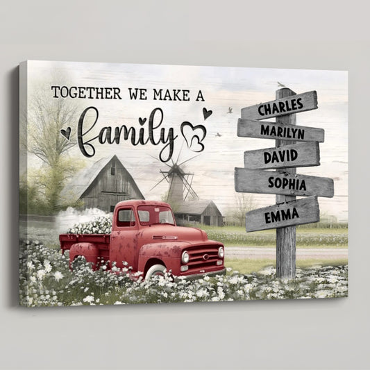Personalized "Together We Make a Family" Farmhouse Canvas with Custom Names