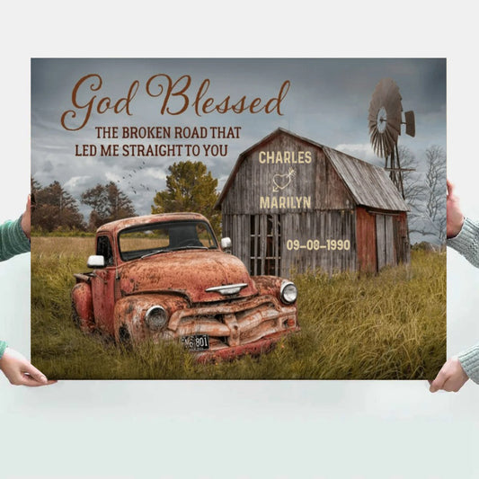 Custom 'God Blessed The Broken Road' Canvas for Couples & Anniversaries