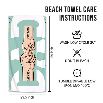 Personalized "Coolest DAD On The Beach" Fist Bump Beach Towel Gift.