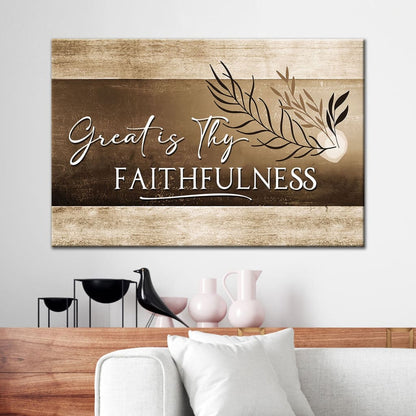 Christian art, Great Is Thy Faithfulness Christian wall art canvas print, brown color, perfect for inspiring home decor.