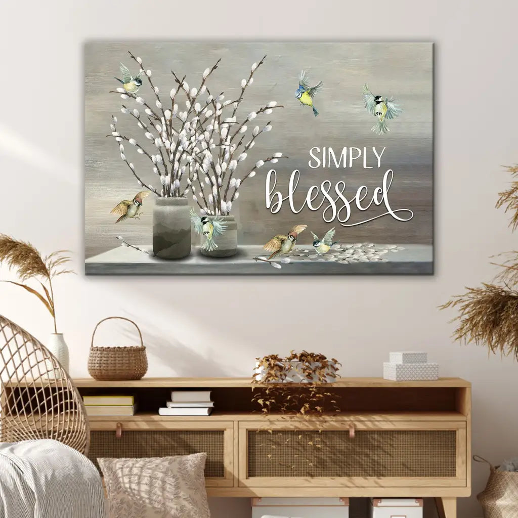Simply Blessed wall decor, inspiring Christian canvas art, ideal for gifts or home decoration.