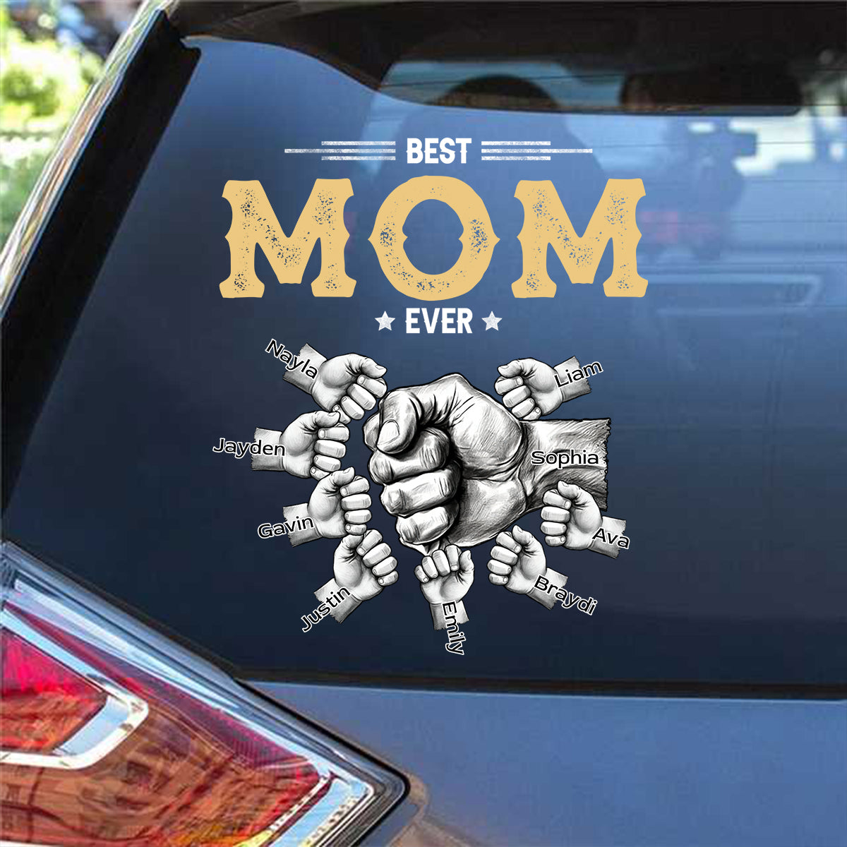 Personalized Family Fist Bump Car Decal personalization view for Dad
