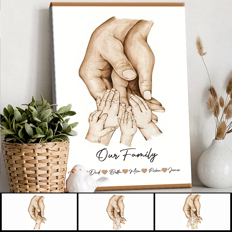 Parents Hands With Kids - Personalized Custom Family Canvas / Poster
