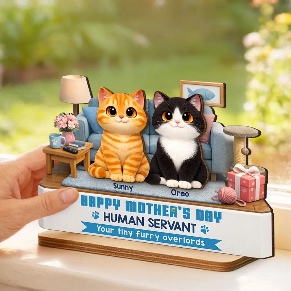 Personalized “Human Servant” Wooden Plaque - Funny Mother’s Day Gift for Cat Mom