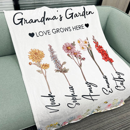 Personalized 'Love Grows Here' Floral Blanket for Mom & Grandma