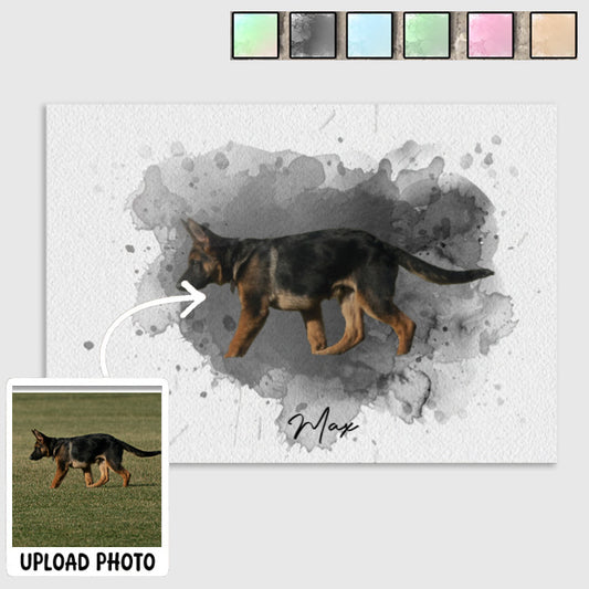 Custom Watercolor Pet Portrait from Your Photo | Personalized Horizontal Canvas / Poster