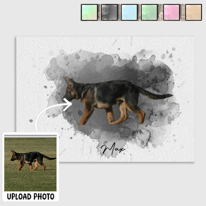 Custom Watercolor Pet Portrait from Your Photo | Personalized Horizontal Canvas / Poster
