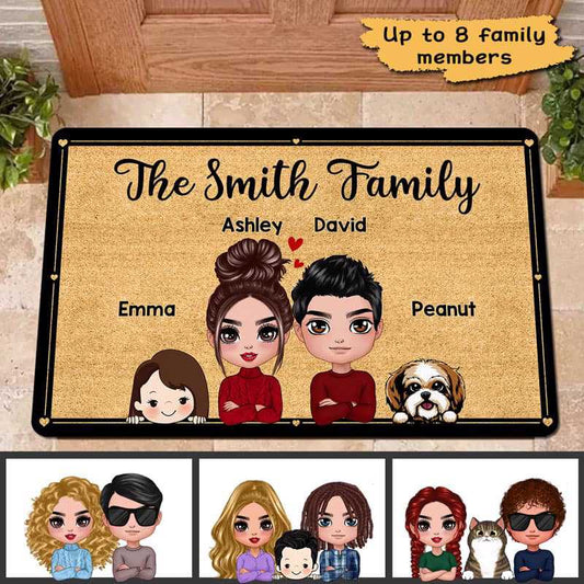 Personalized Family Name & Pet Doormat - Custom Cartoon Welcome Home Mat