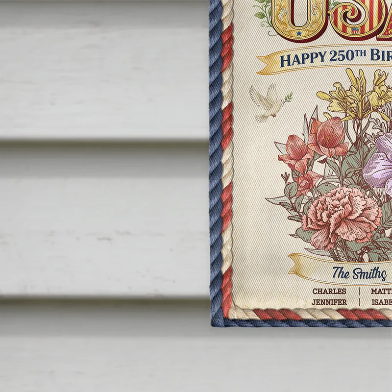 America 250th Birthday - Personalized Birth Flowers Garden Flag