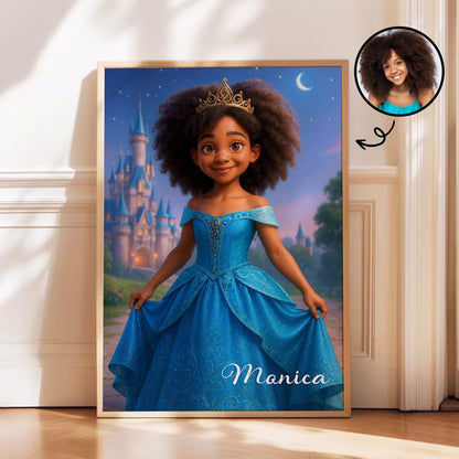 Blue Princess Custom Poster - Magical Birthday Gift for Daughter & Granddaughter