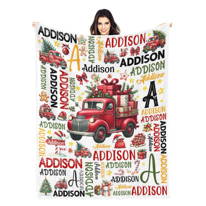 Personalized Christmas Truck Name Blankets - Custom Gift for Kids
