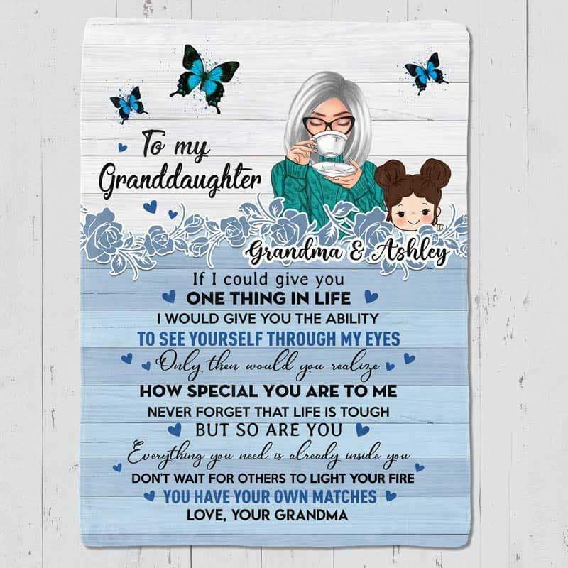 To My Granddaughter & Grandson - A Personalized Blue Butterflies Fleece Blanket